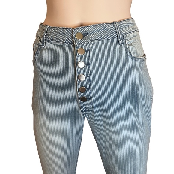 Fashion Nova Pin Me Down Stripe Flare Jeans High Waist Bell Bottom Button Fly - Picture 4 of 14